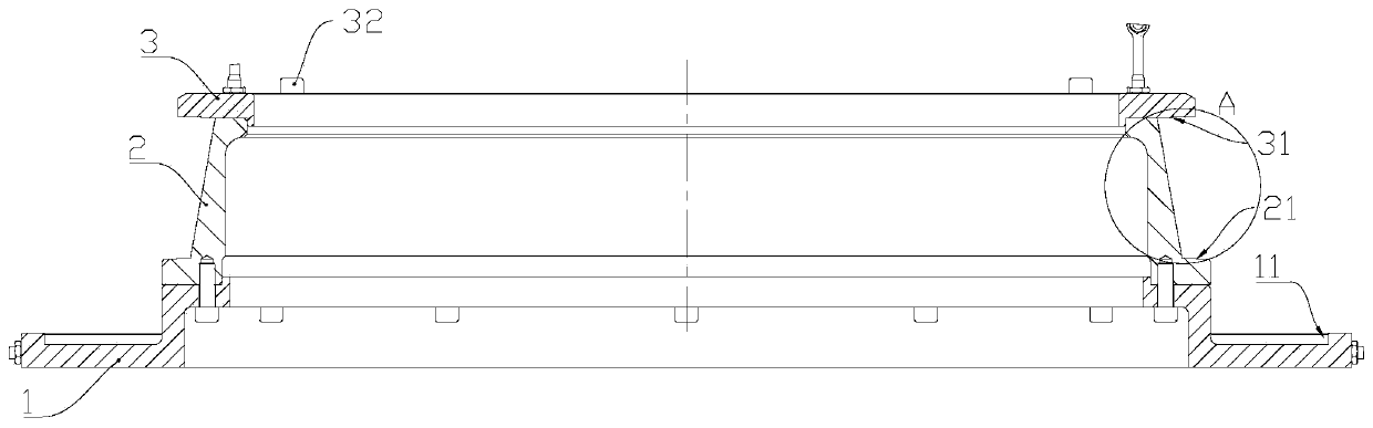 Annular thin-walled part shape correcting tool and shape correcting and rubber pouring method