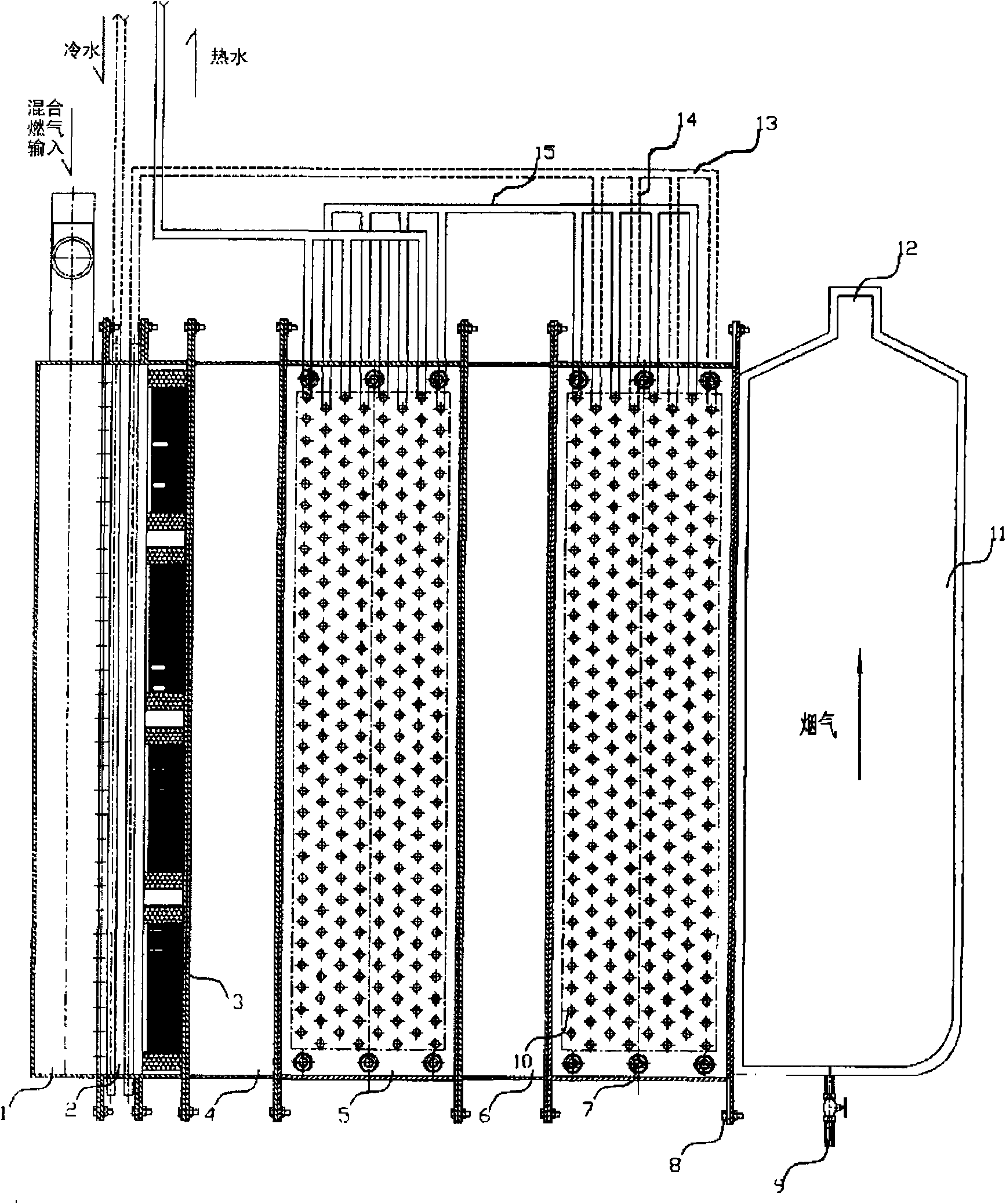 Flameless catalytic combustion condensing boiler with near zero pollutant discharge