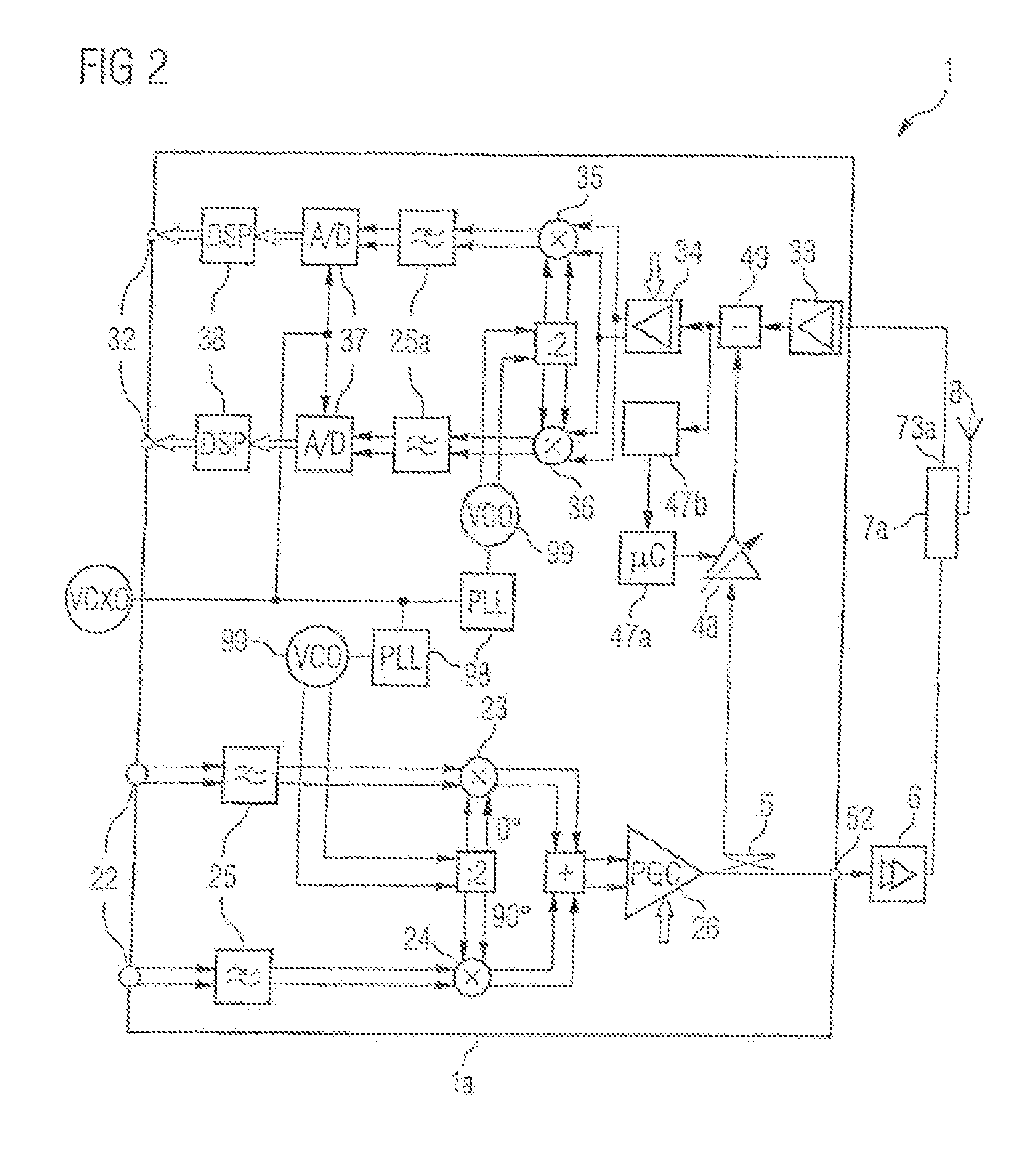 Transceiver with interference signal rejection, and method for interference signal rejection