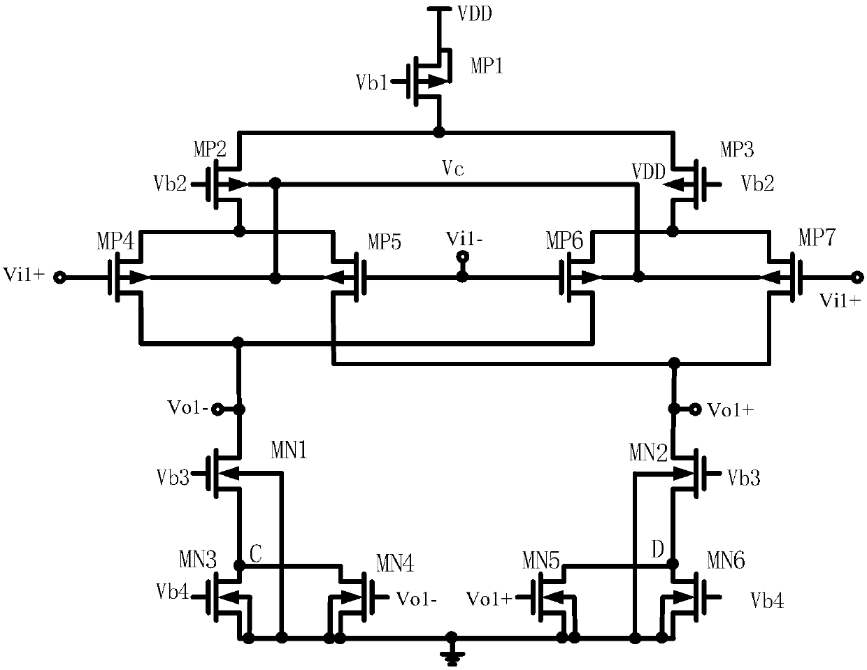 Low-voltage self-modulation variable gain amplifier circuit and hybrid integrated circuit