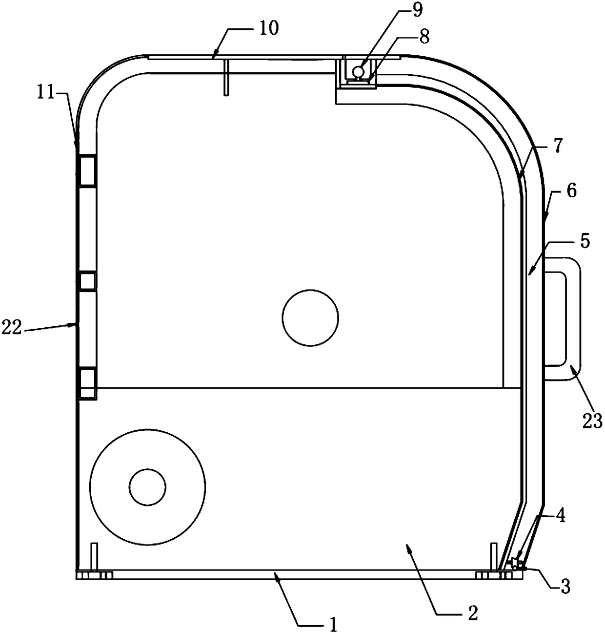 Arc-shaped box body and an arc-shaped sliding door of a stranding machine