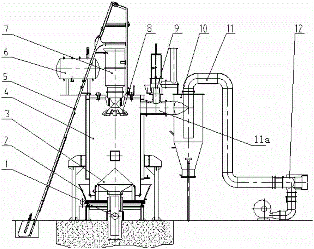 Coal gas generation and combustion device for heating sand and gravel in asphalt mixing station