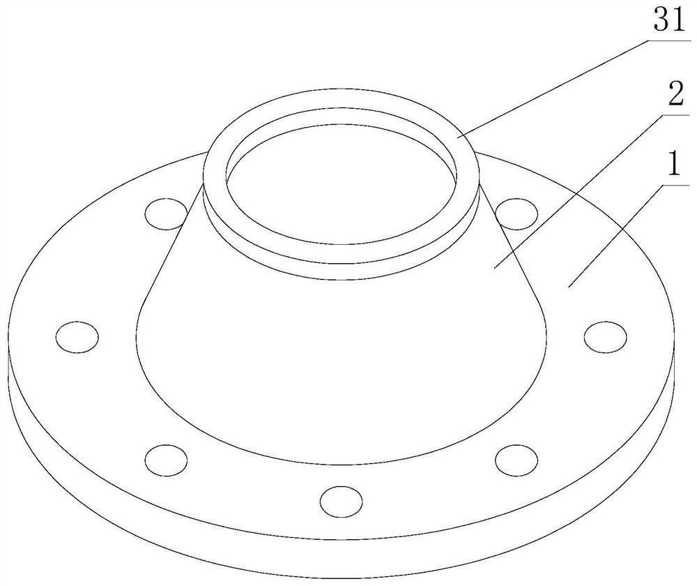 Welding neck flange with assembling ring preset at neck opening and implementation method of welding neck flange