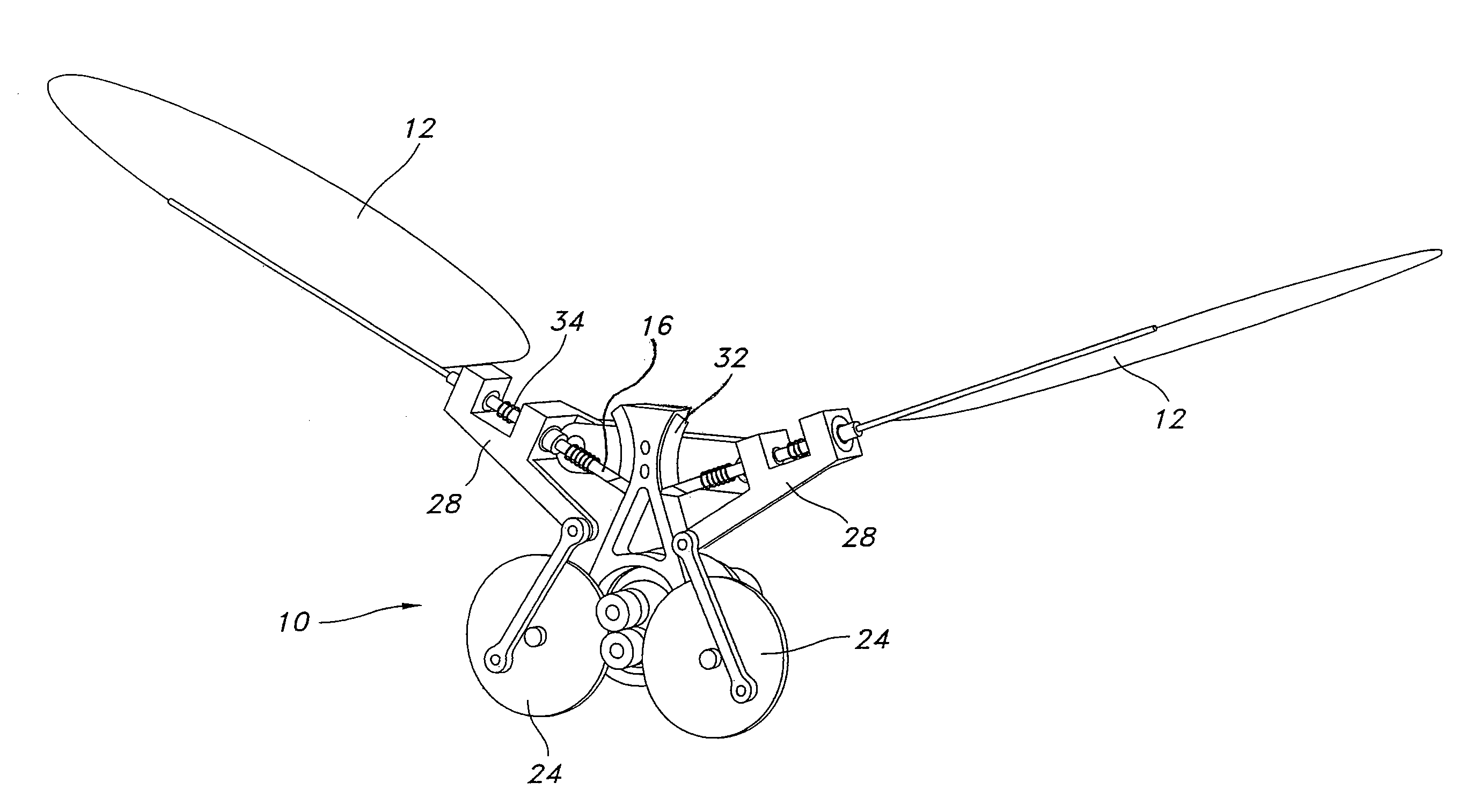 Mechanism for biaxial rotation of a wing and vehicle containing such mechanism