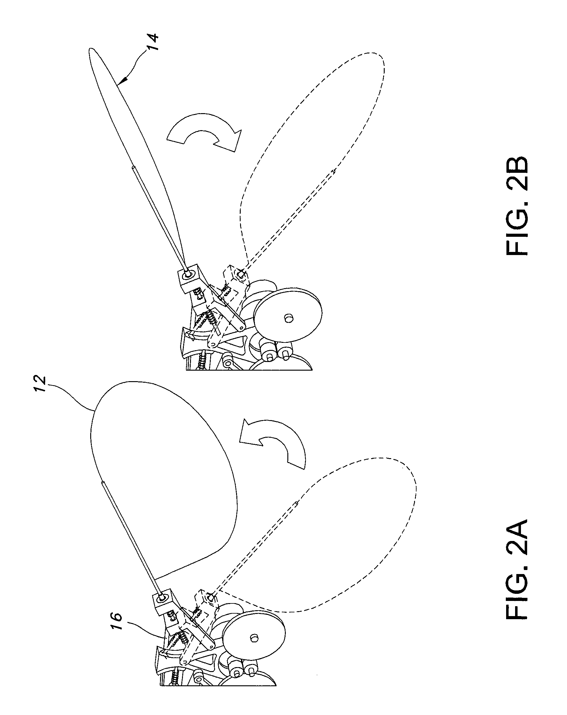 Mechanism for biaxial rotation of a wing and vehicle containing such mechanism