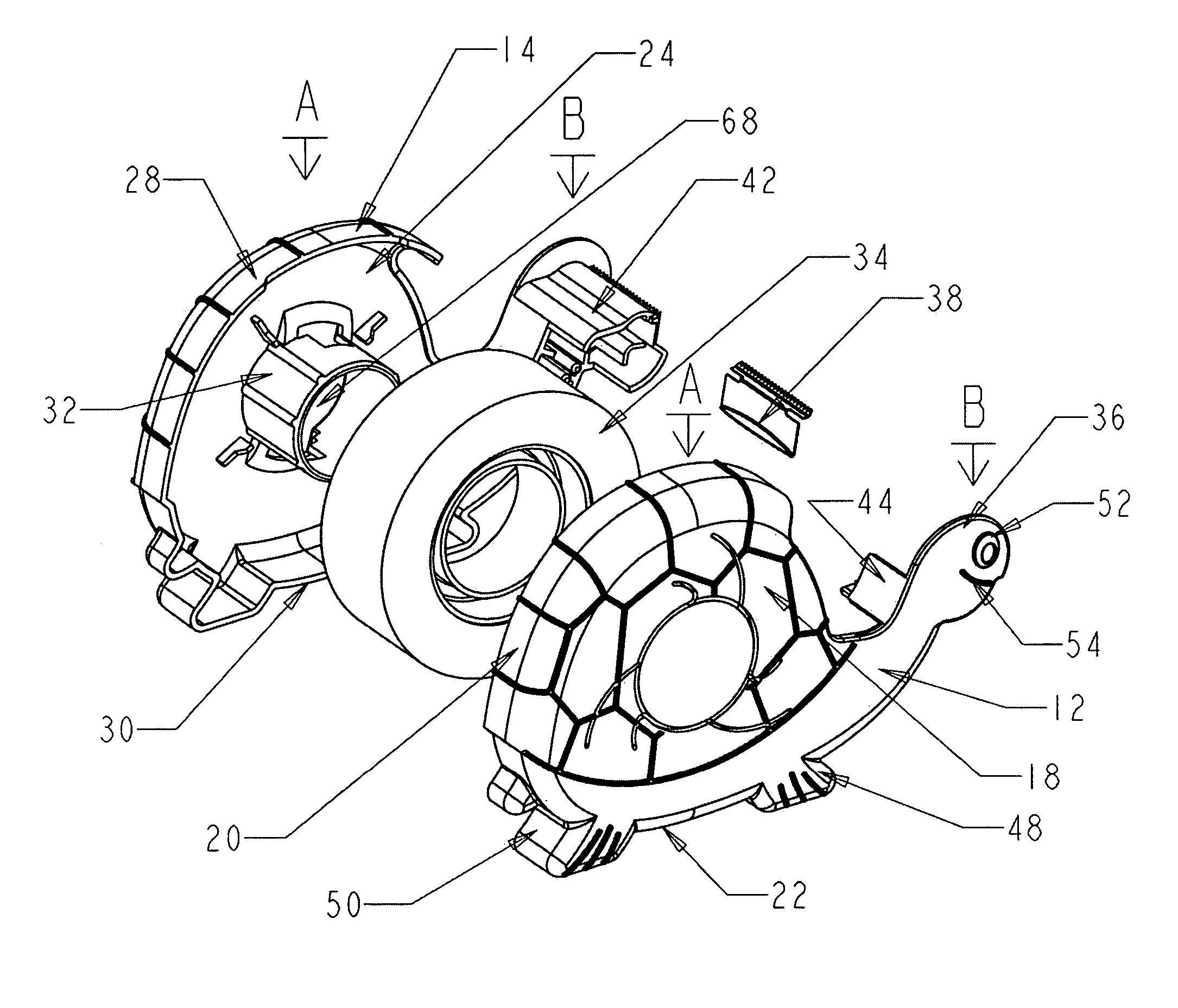 Tape dispenser with configured side walls