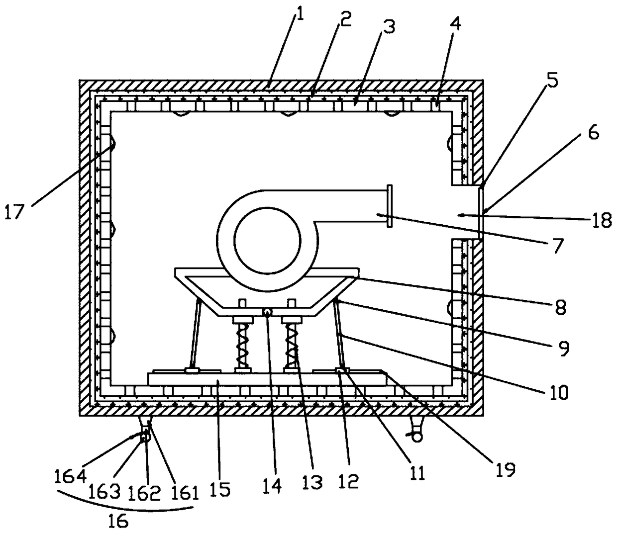 Vibration reduction and noise reduction device of small centrifugal air blower