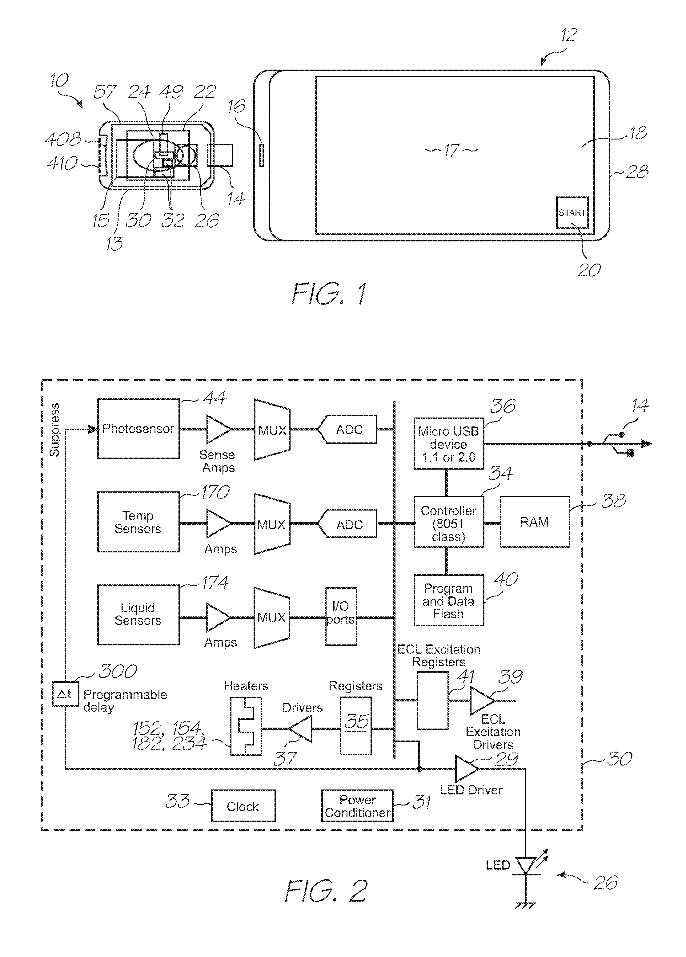 Genetic analysis loc with hybridization array with calibration chamber containing chamber with a blocked inlet spotted with reporter