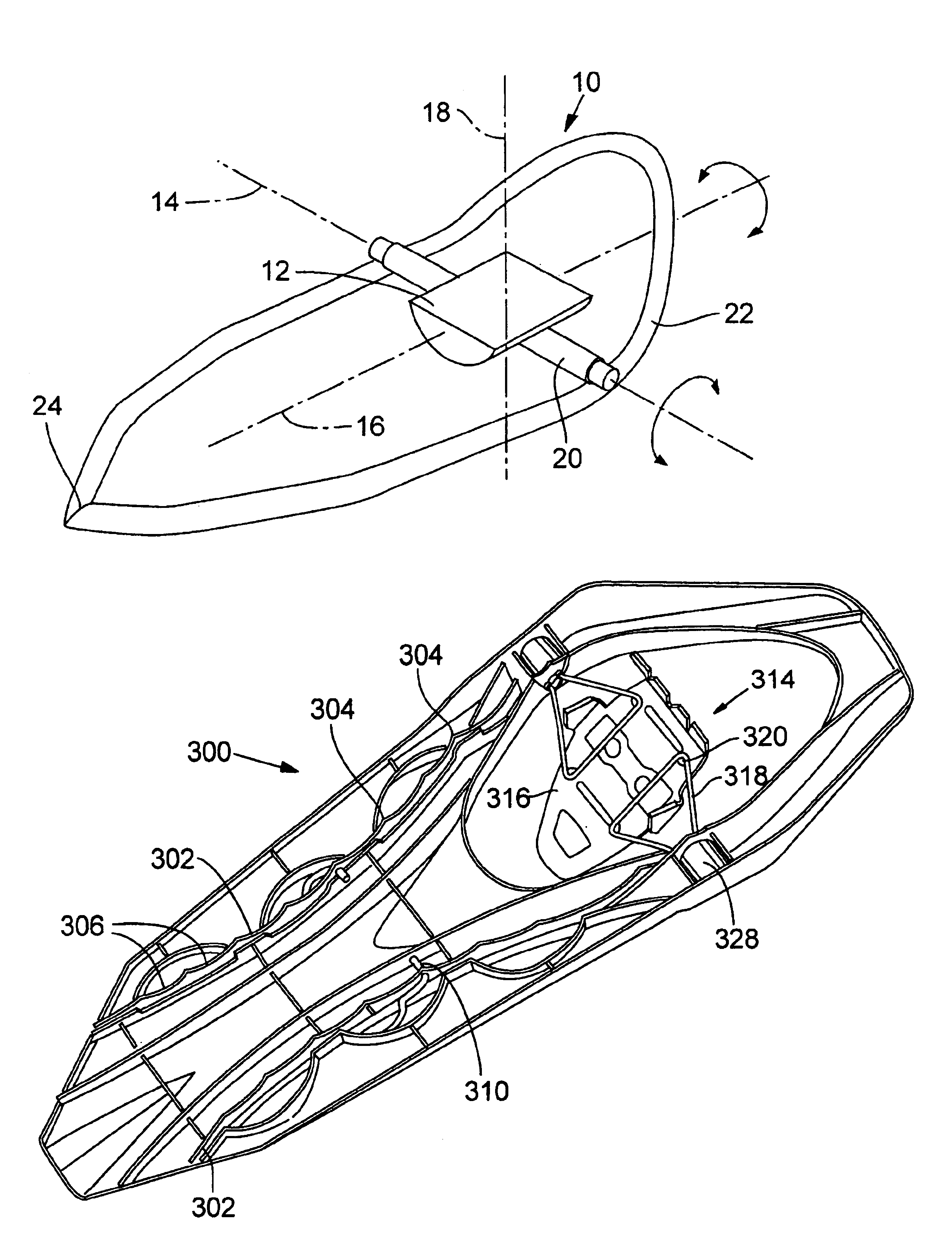 Snowshoe with two degrees of rotational freedom