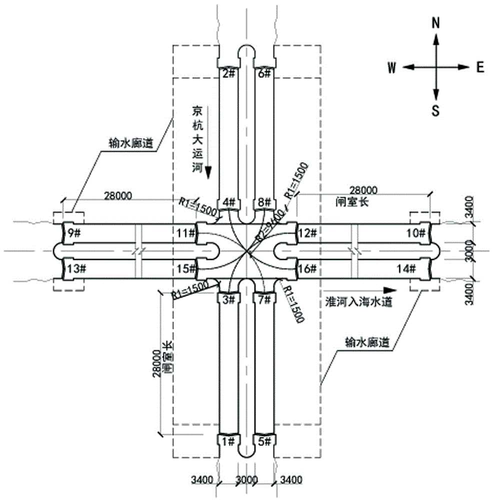 Cross three-dimensional lock and water transport interchange