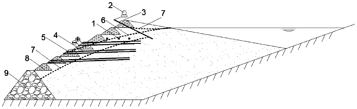 Inflatable water-interception seepage reducing system and method for quickly lowering seepage line in tailing pond