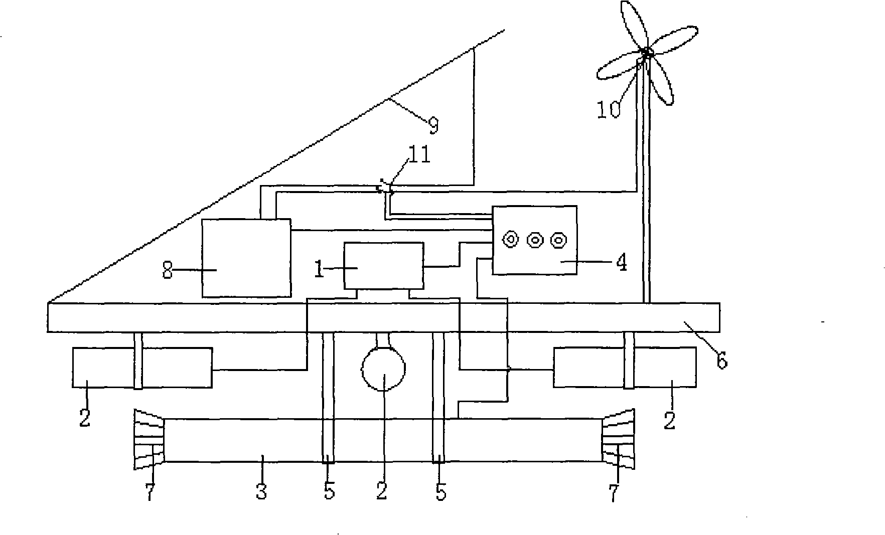 Wind energy-solar energy complementary ultrasonic algae-removing device and method