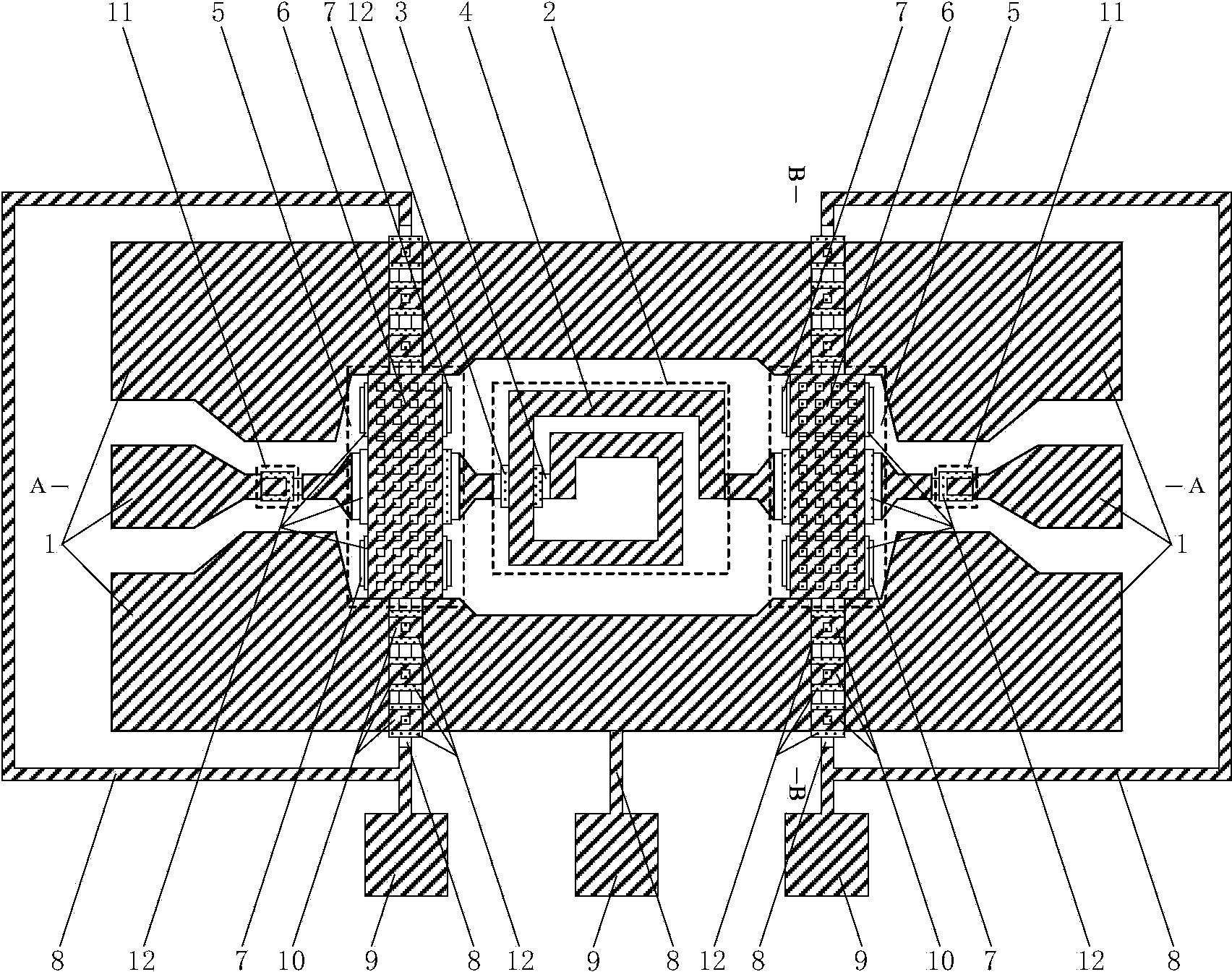 Micro-mechanical clamped beam type pi type continuous reconfigurable microwave band-pass filter