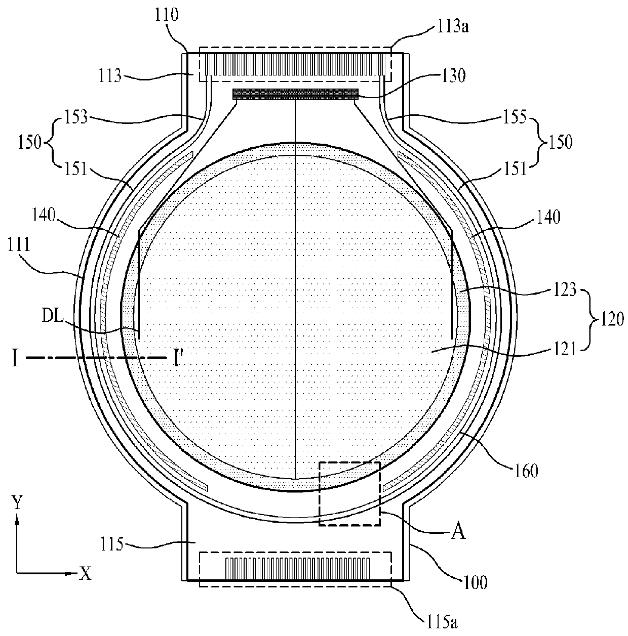 Bridge lines for powering a small form factor OLED display device