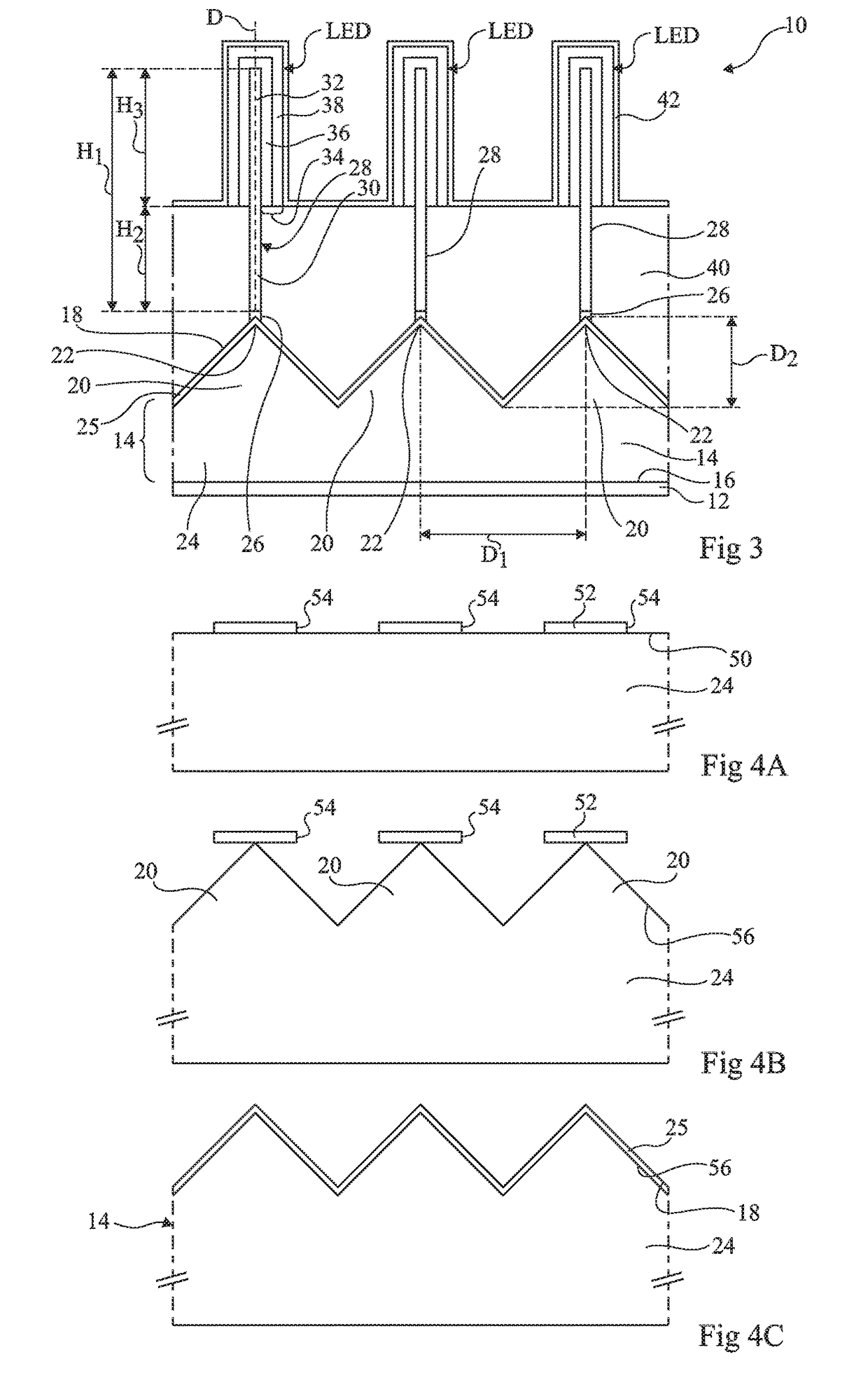 Optoelectronic device comprising three-dimensional semiconductor elements and method for the production thereof