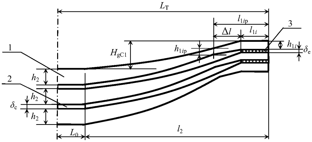 Design method for end-reinforced non-isomorphic taper-leaf spring free tangent arc heights