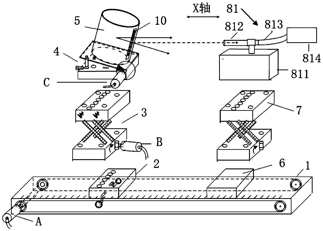 Power testing device and method based on forward-tilting beam