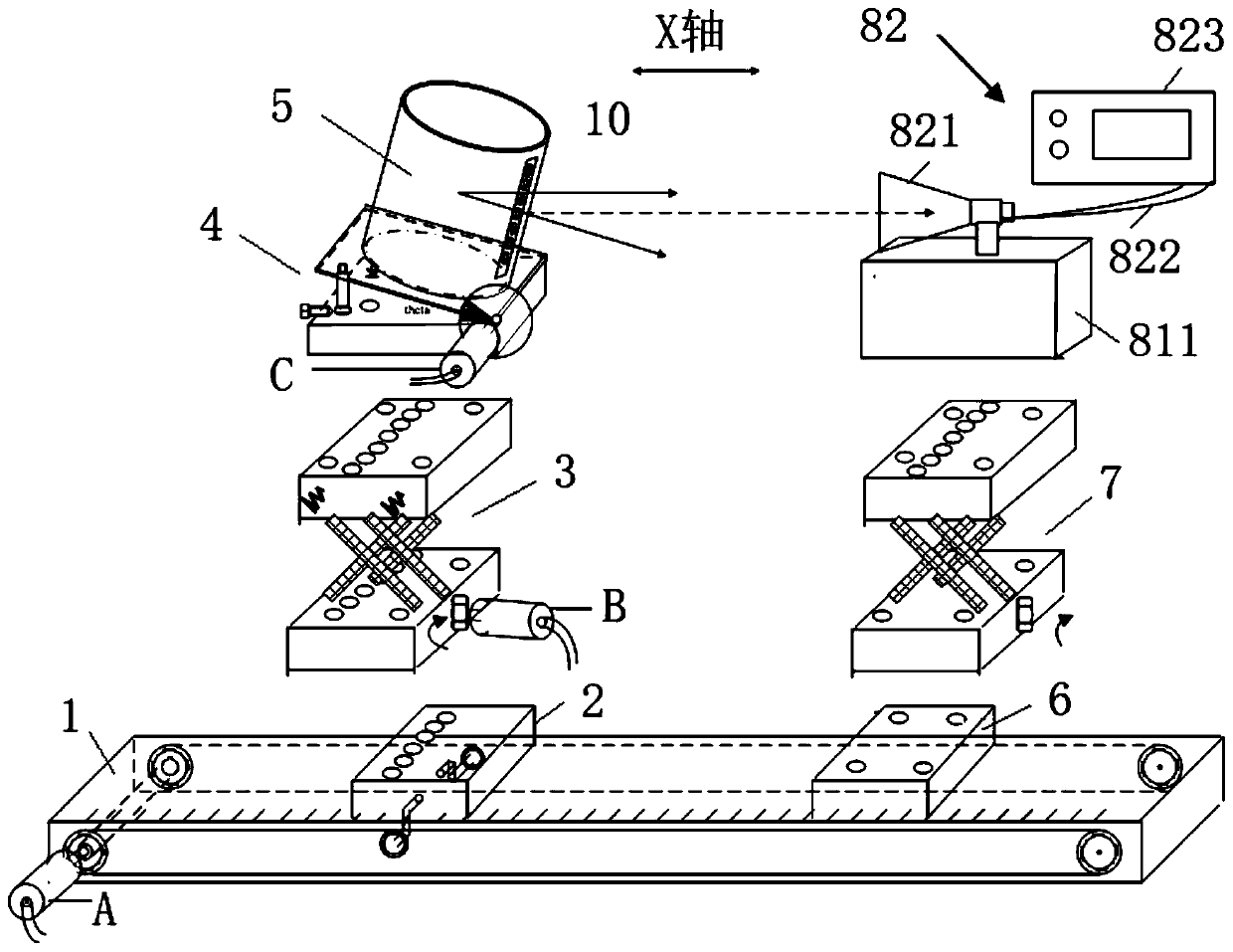 Power testing device and method based on forward-tilting beam