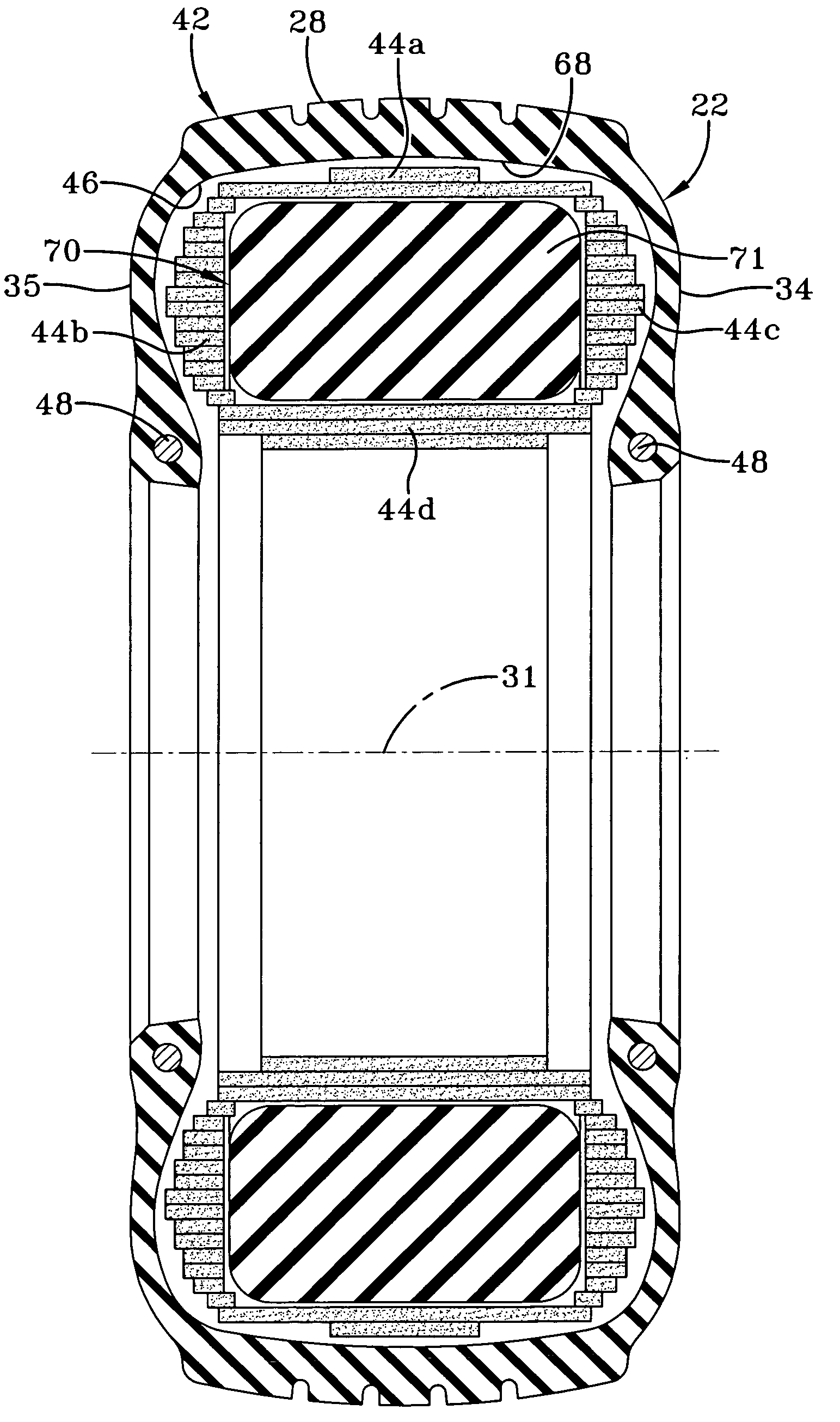 Tire filled with core and curable elastomeric material and method