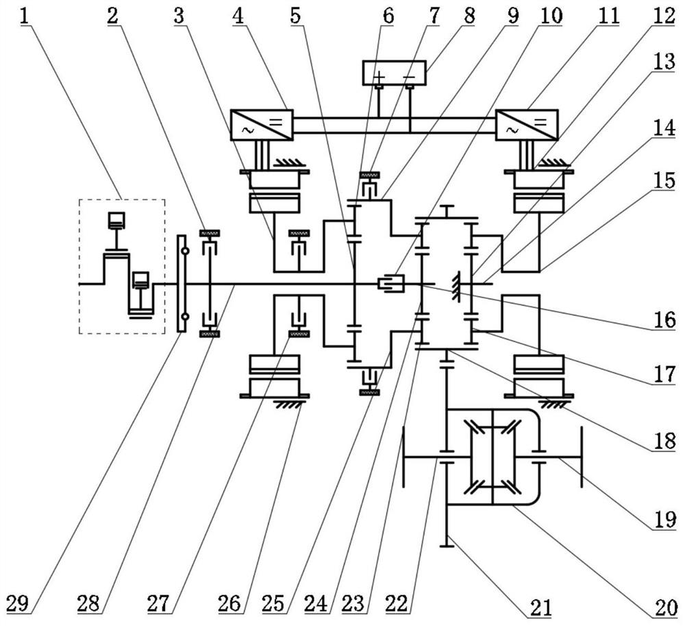 Three-planet-row hybrid power driving device