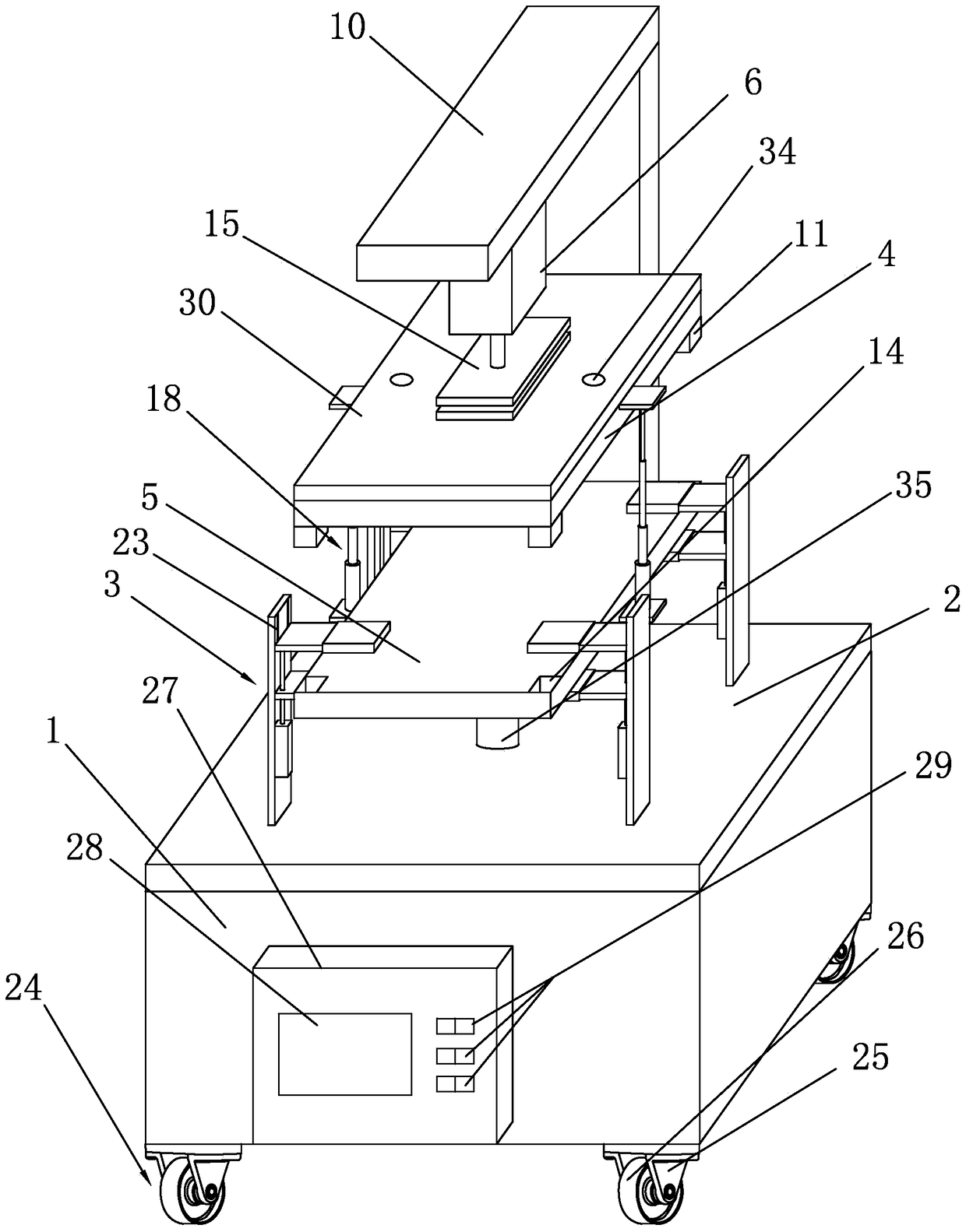 A pneumatic pressing machine for clothing printing and ironing