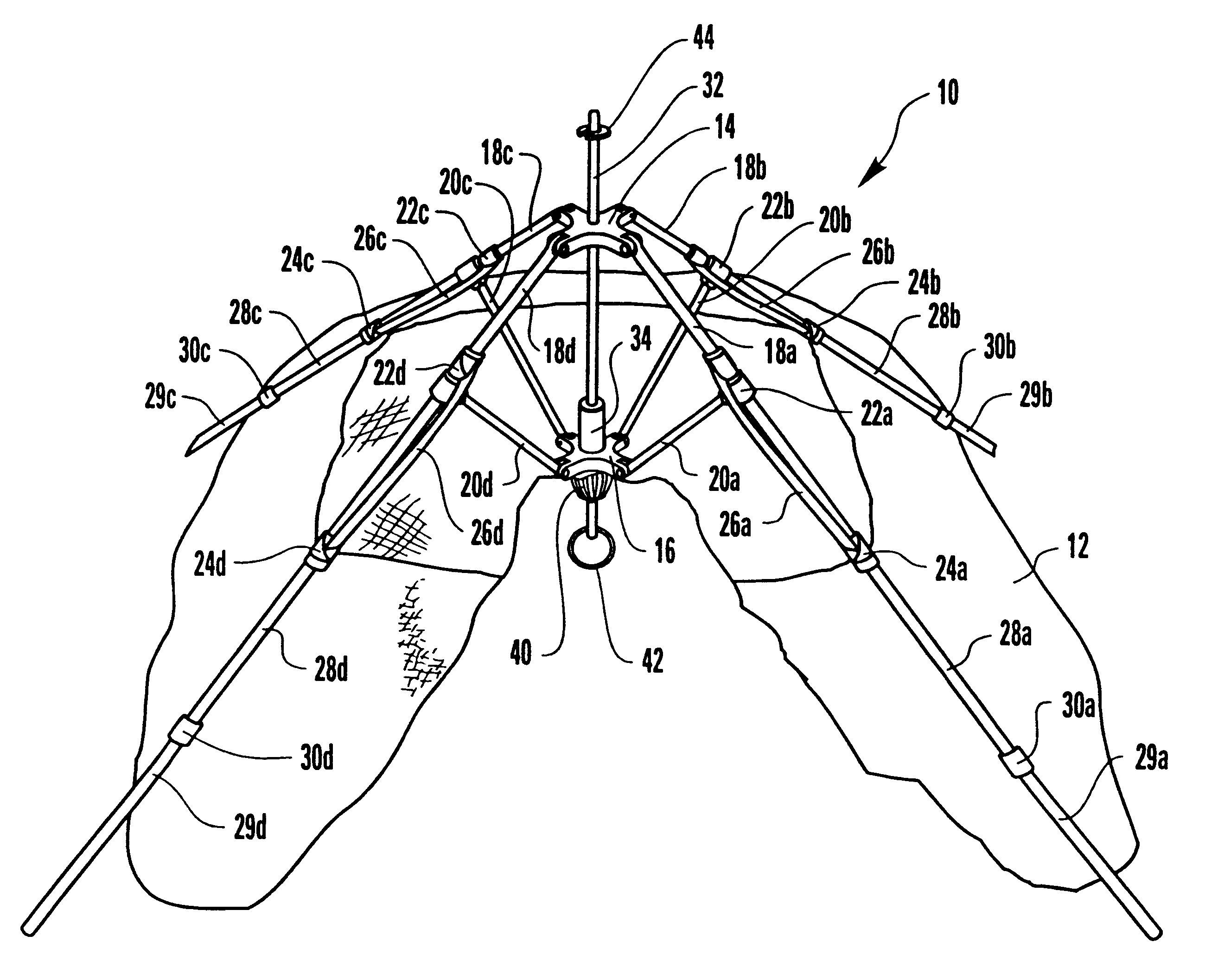 Umbrella-type tent apparatus and method