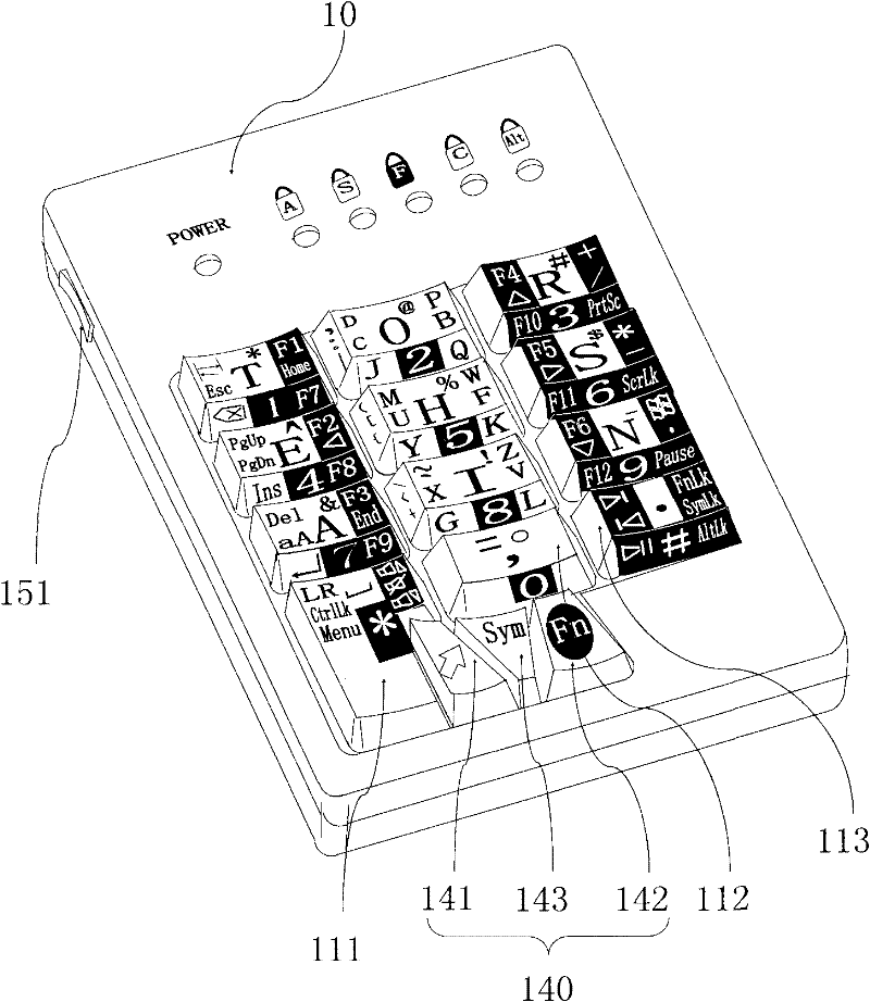 Single-hand moved chord keypad, mark, structure and application thereof