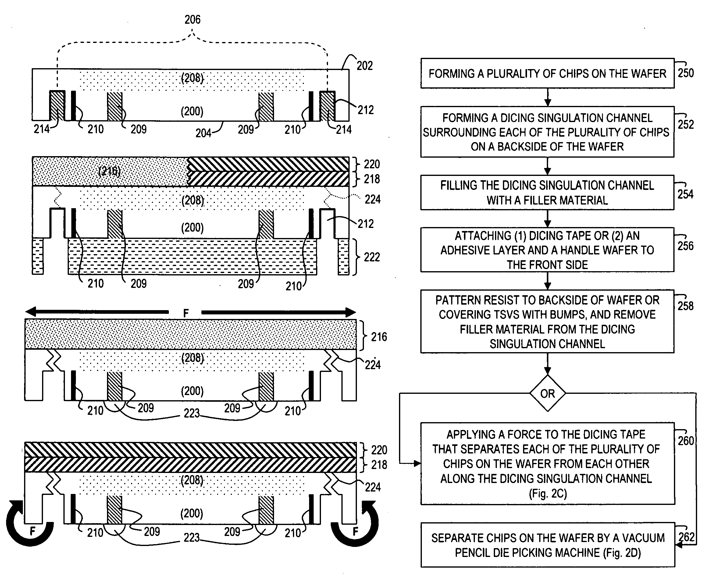 Process for wet singulation using a dicing moat structure