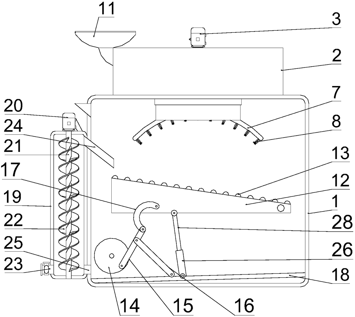 Crank rocker type yoghourt additive spraying device of feed used for breeding of meat poultry