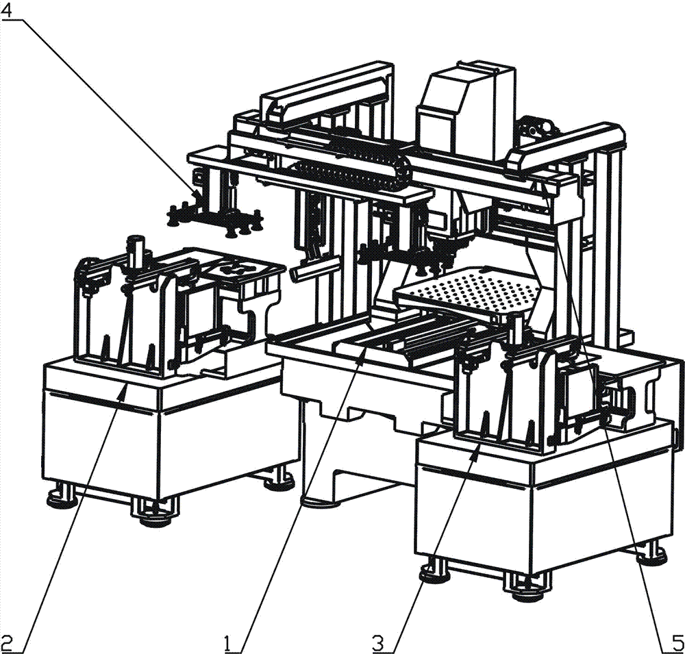 Material basket type automatic feeding and discharging machine tool positioned outside machine