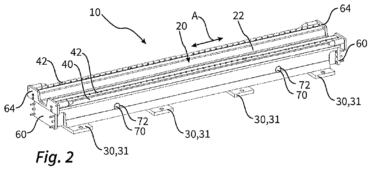 Support rail for a robot platform that can be moved in translation, and motion system and robot system having a support rail of this kind