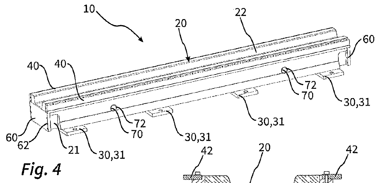 Support rail for a robot platform that can be moved in translation, and motion system and robot system having a support rail of this kind