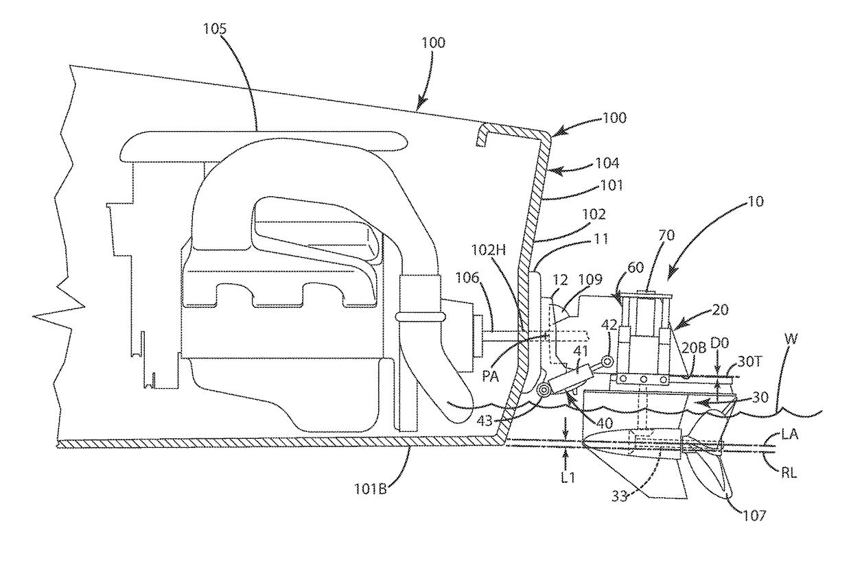 Watercraft adjustable shaft spacing apparatus and related method of operation