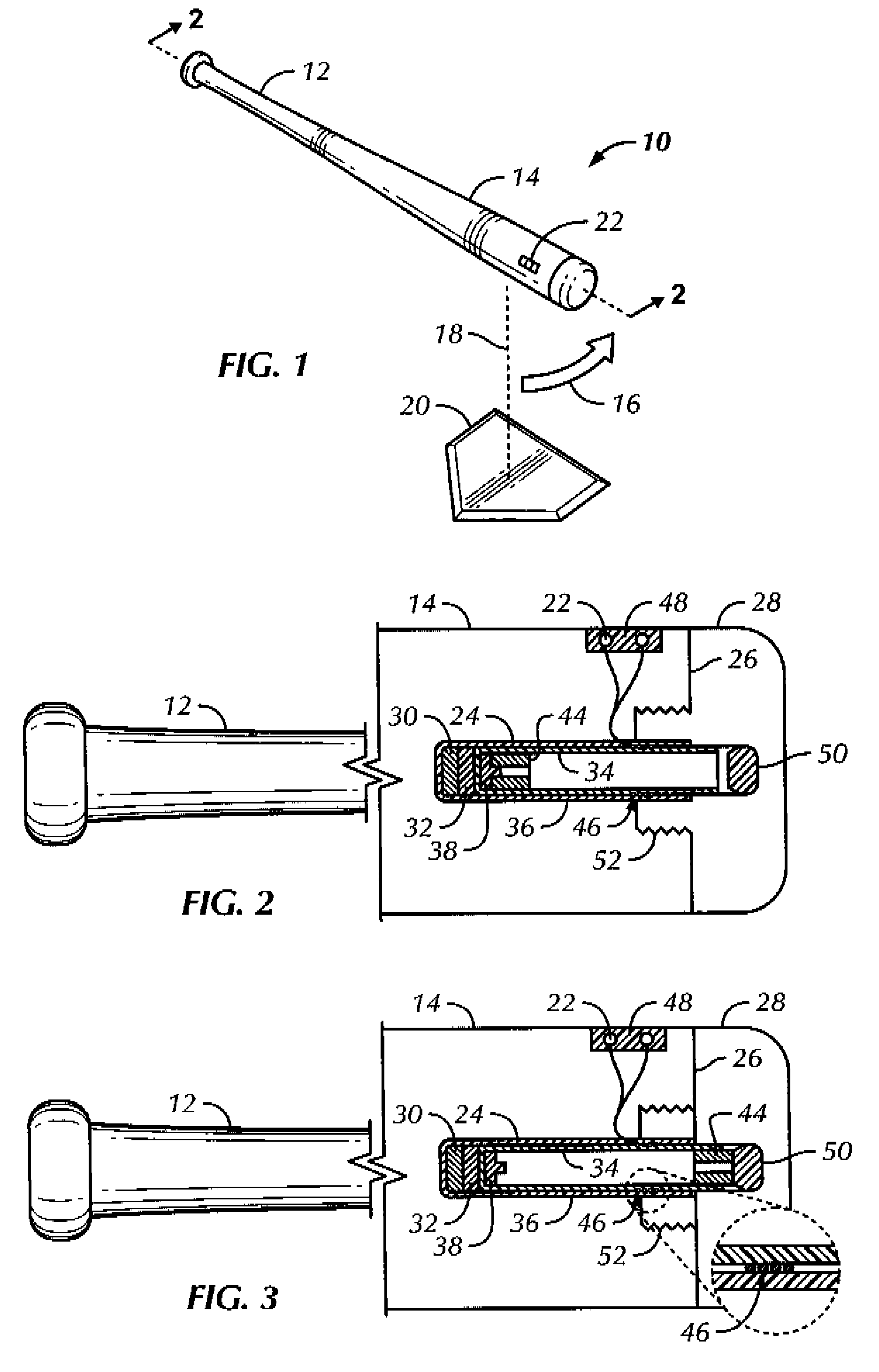 Training bat with visual feedback of proper swing