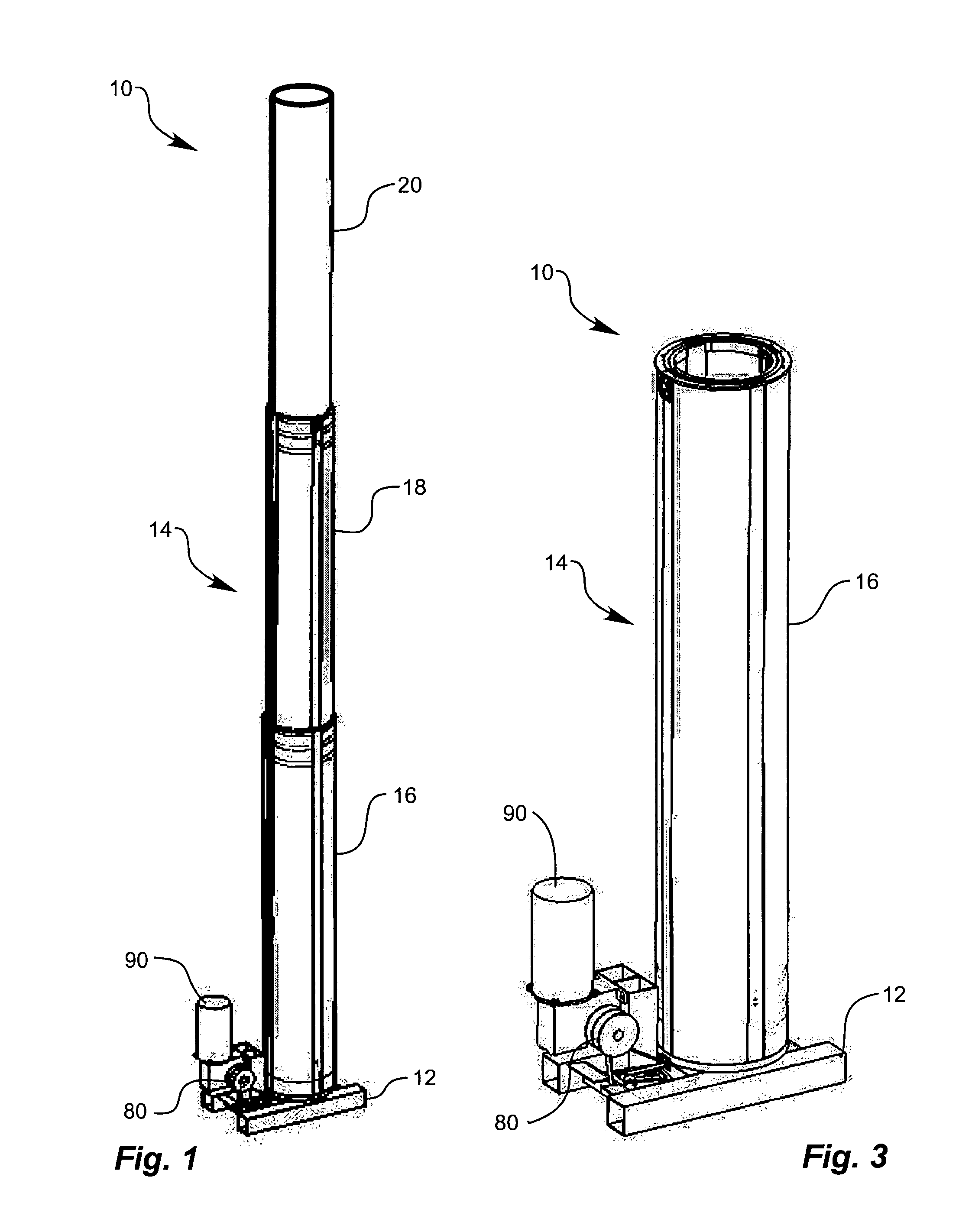 Mechanical lift, fully nesting, telescoping mast