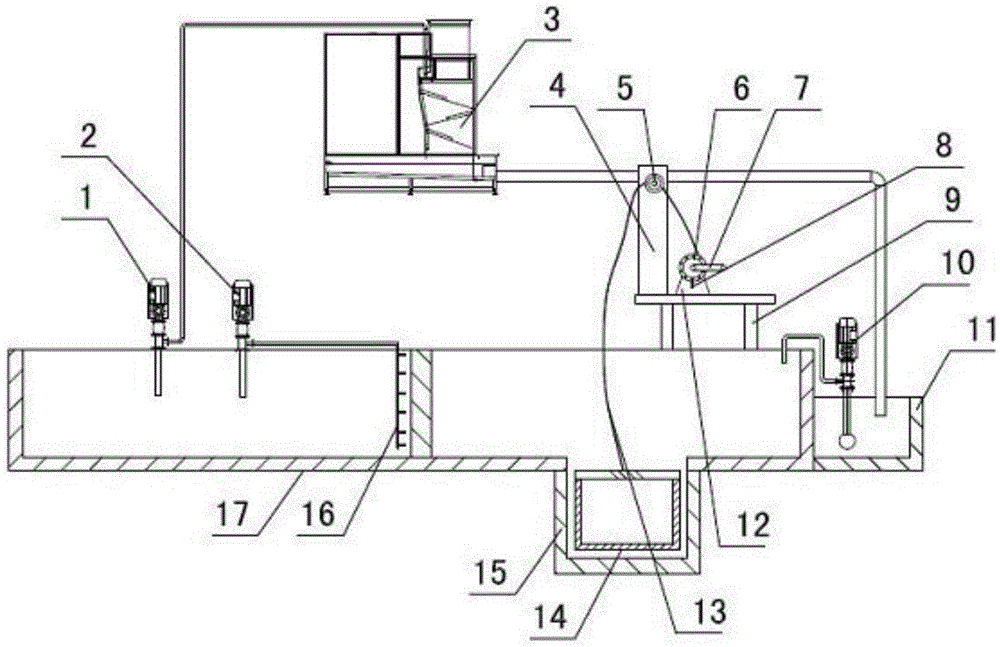 Rope-type backwash impurity-removing waste water recycling device