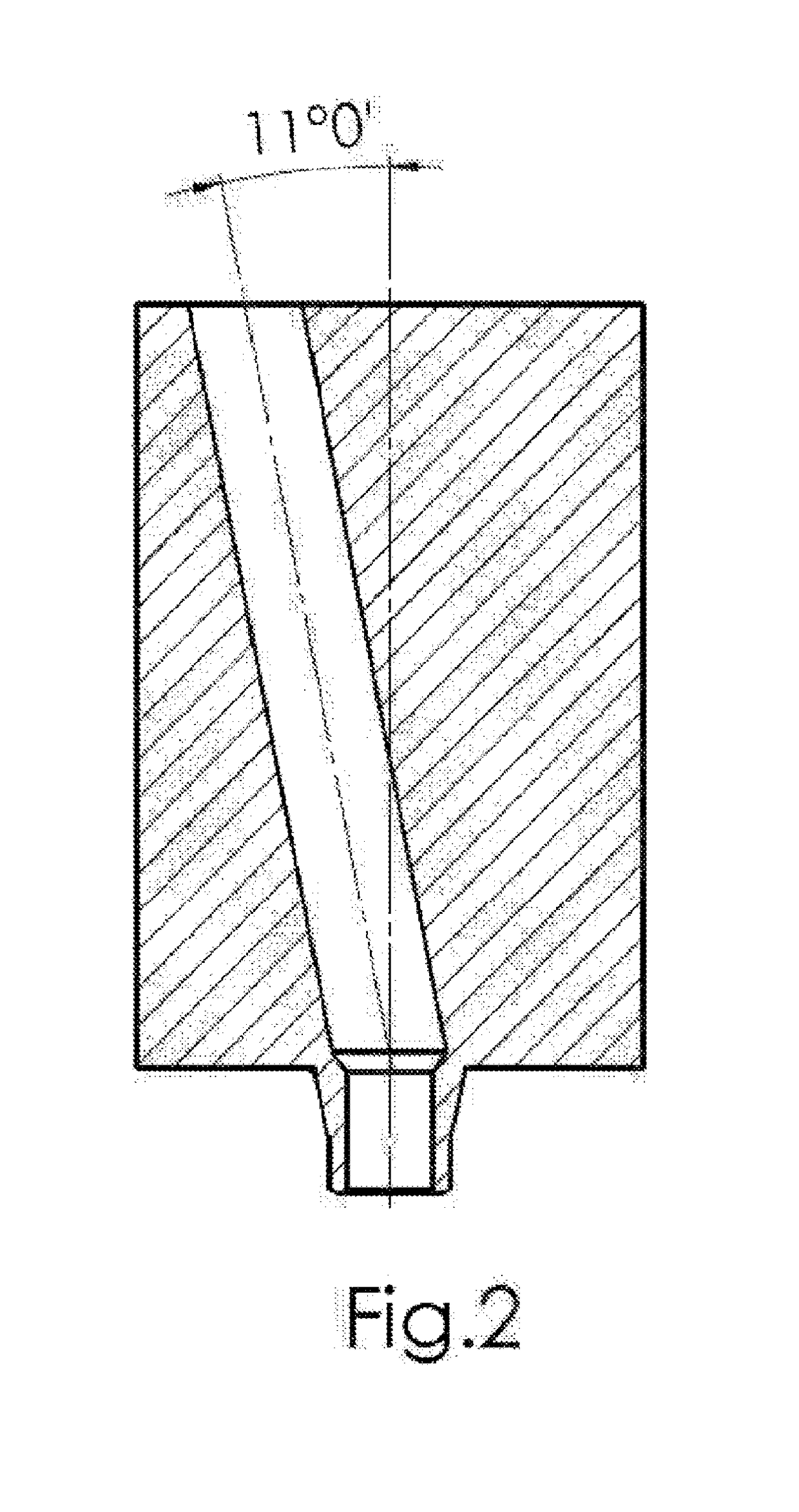 Block for producing individual root post flanges for dental implantology and method for producing a personalised root post flange for dental implantology