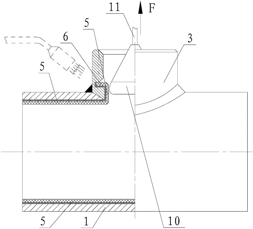 Method for fabricating plastic lining steel tee joint pipe fitting