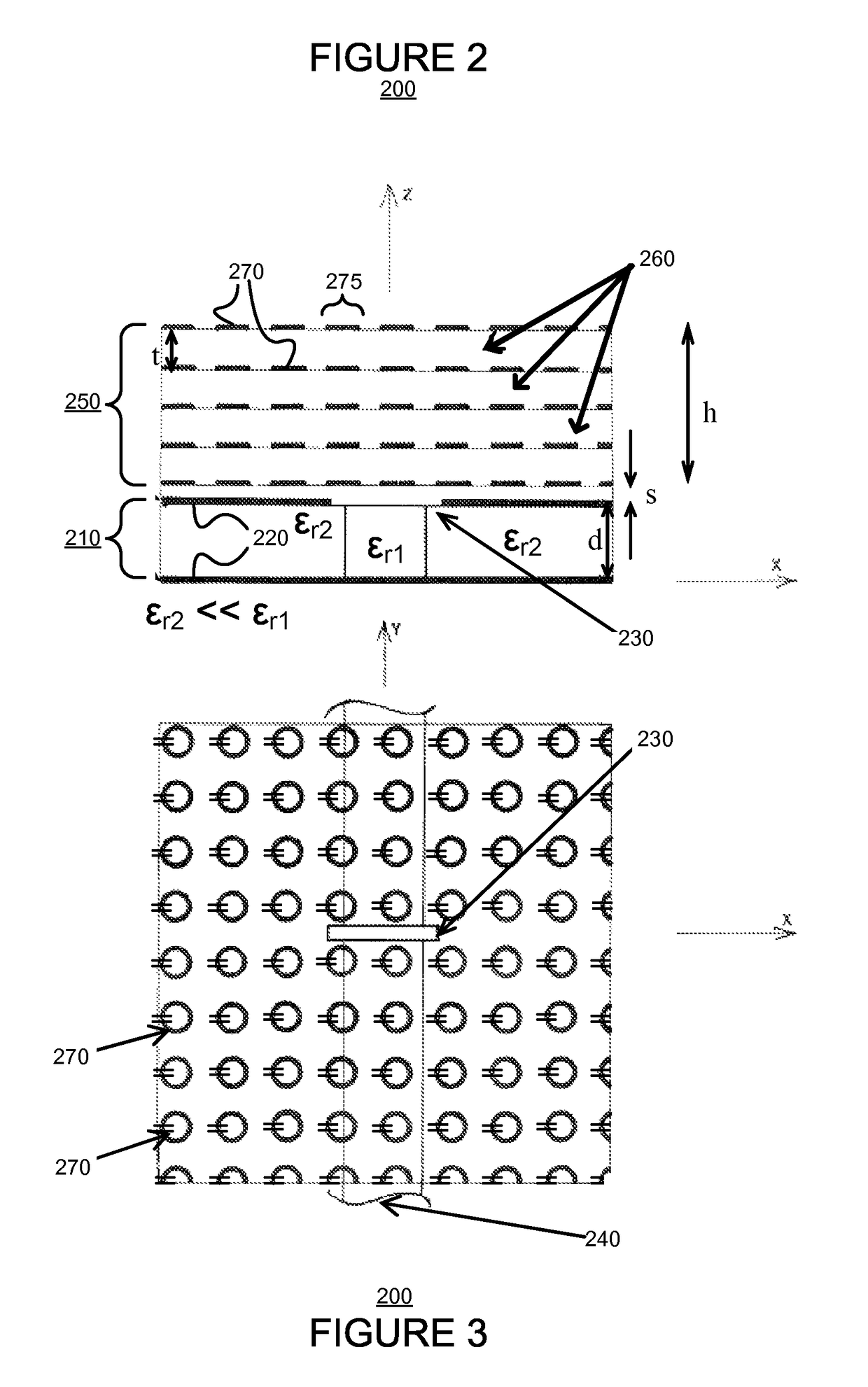 Slotted antenna including an artificial dielectric substrate with embedded periodic conducting rings, for achieving an ideally-uniform, hemispherical radiation/reception when used as a single antenna element, or for azimuth(φ)-independent impedance-matched electronic beam scanning when used as a large antenna array