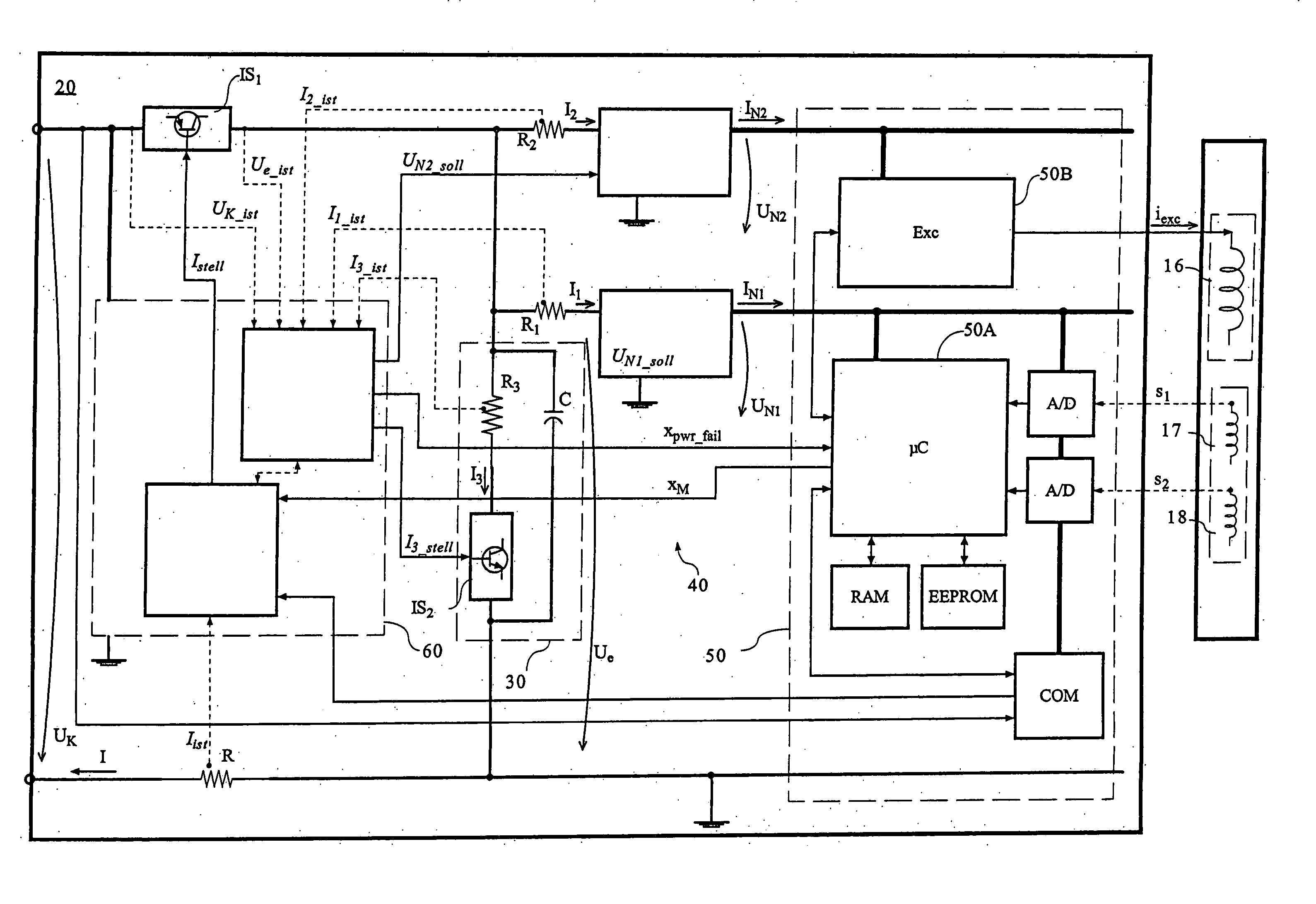 Field device electronics fed by an external electrical energy supply