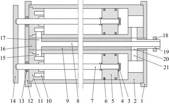 Combined hydraulic cylinder with adjustable power output angle