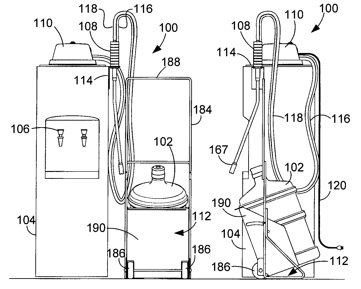 Water transfer system for a bottled water dispenser