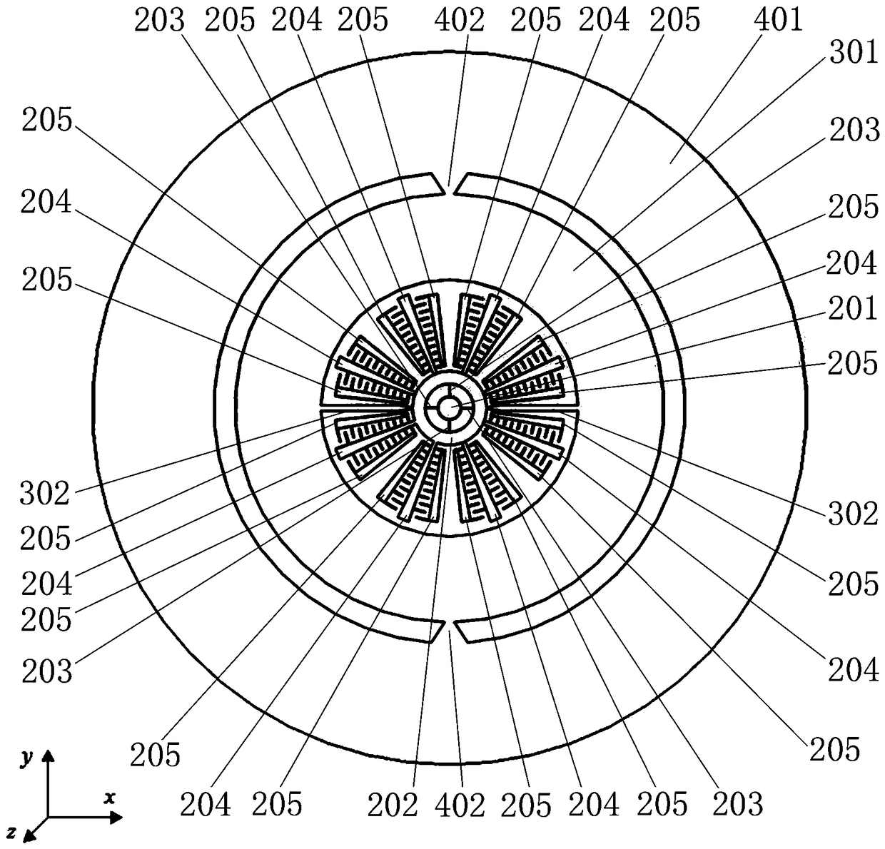 Singlechip three-axis MEMS gyroscope based on wheel-ring mode