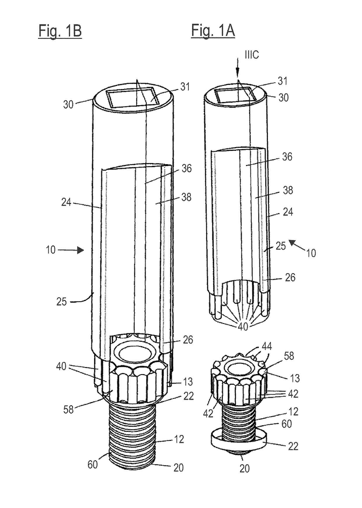 Tightening tool for a screw element having a line, and coupling part and screw element