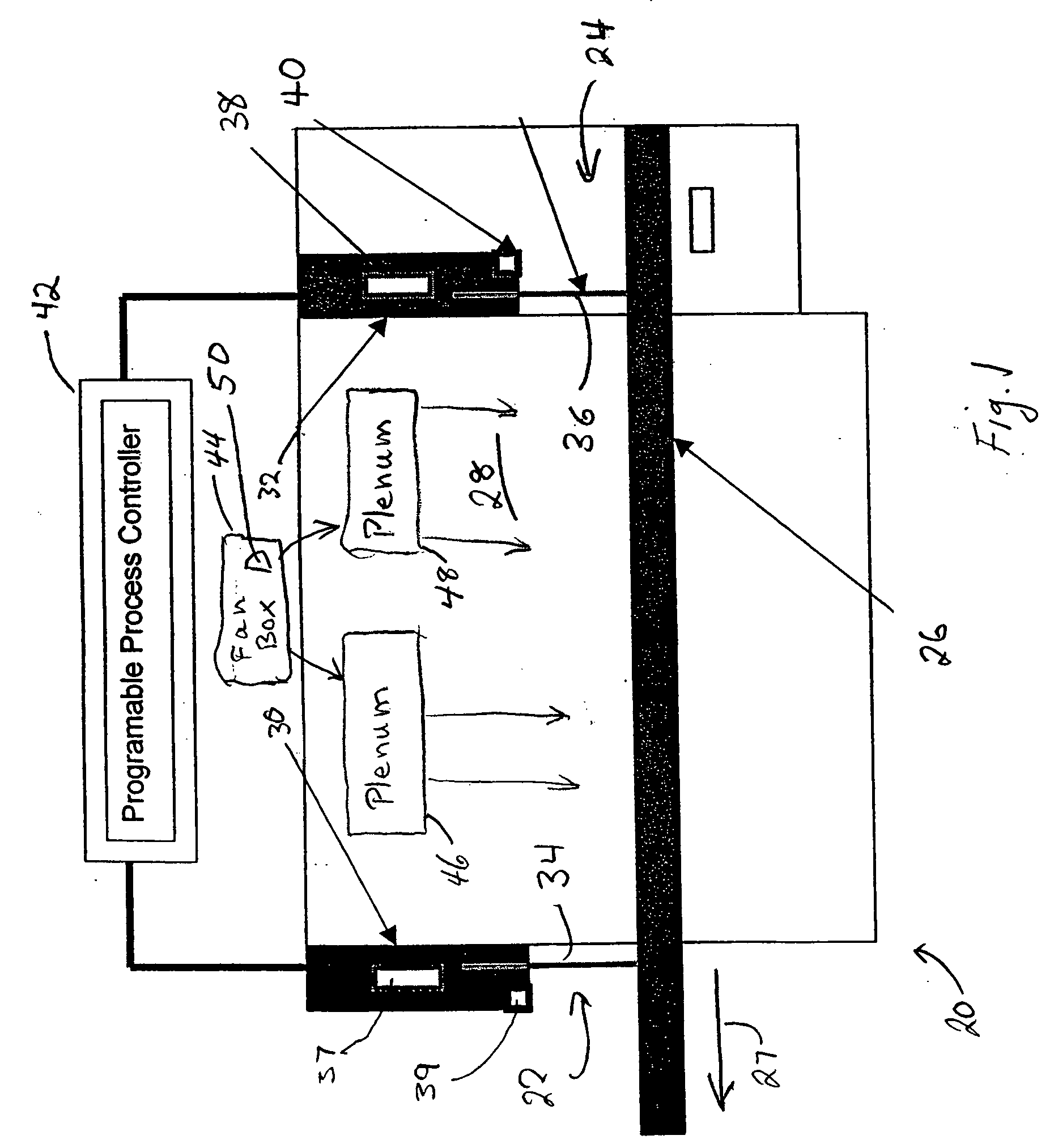 Conveyor oven with energy saving baffle mechanism and method