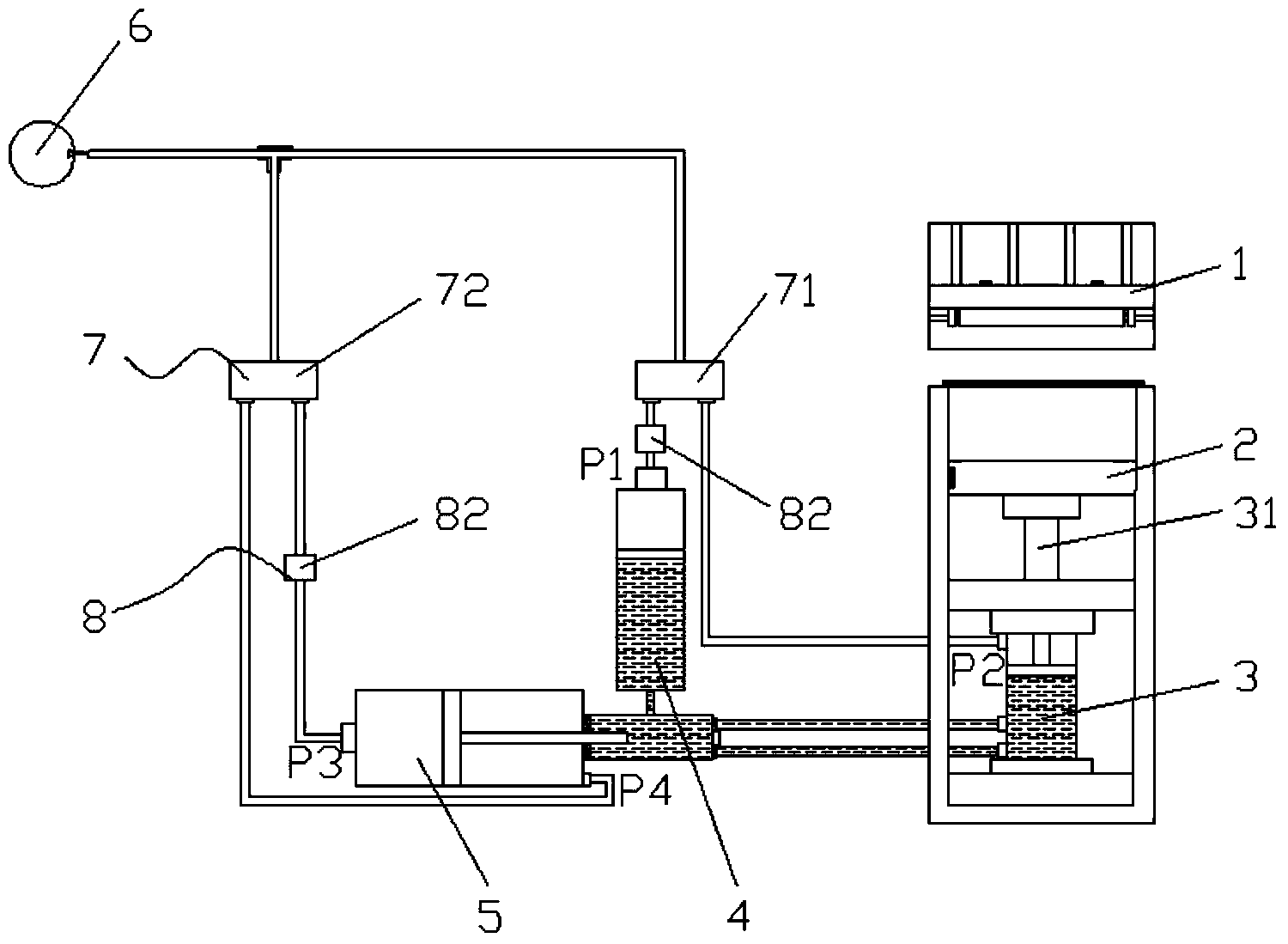 Regulating and controlling device of gas-liquid booster-type die-cutting machine
