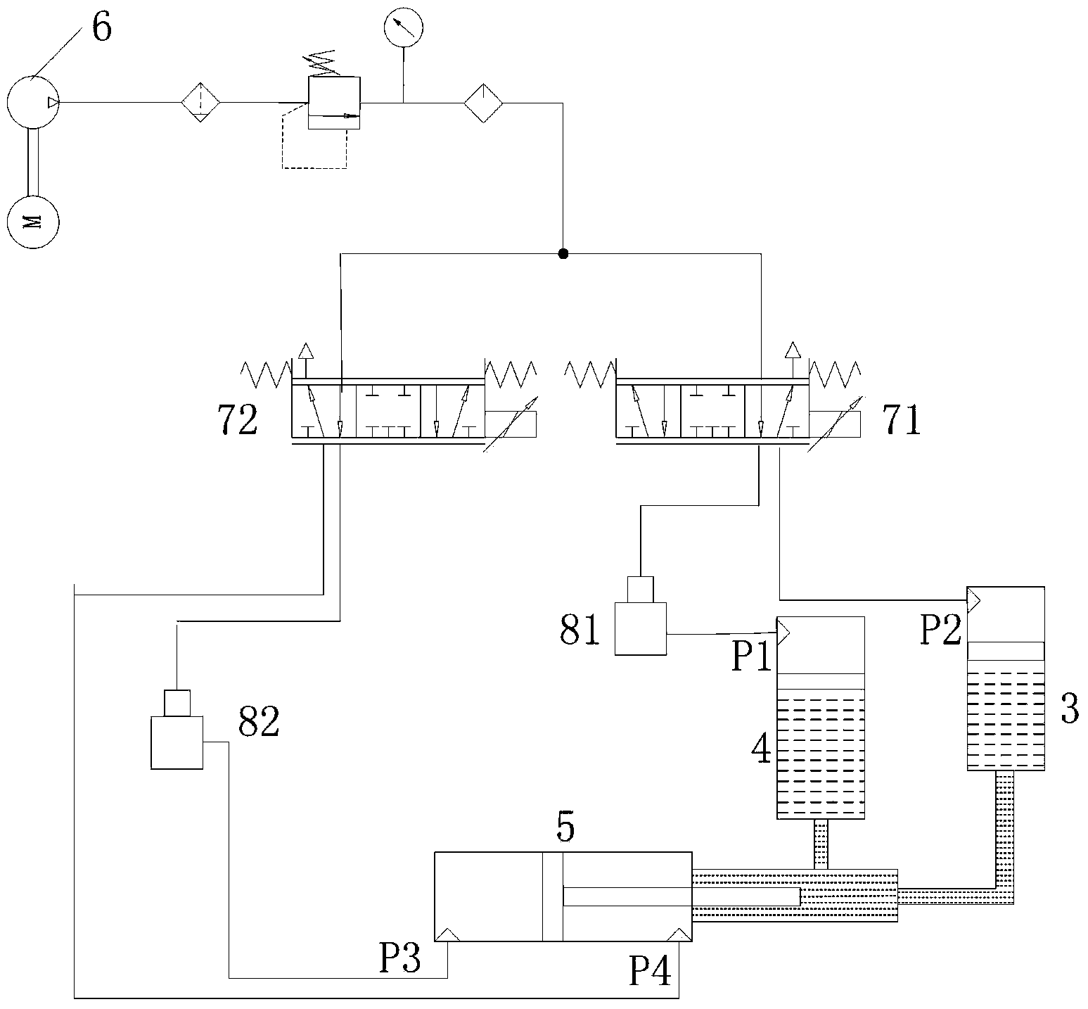 Regulating and controlling device of gas-liquid booster-type die-cutting machine