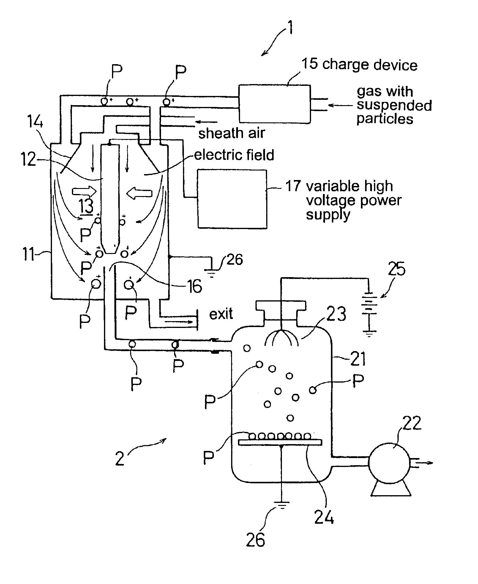 Collecting device for suspended particles