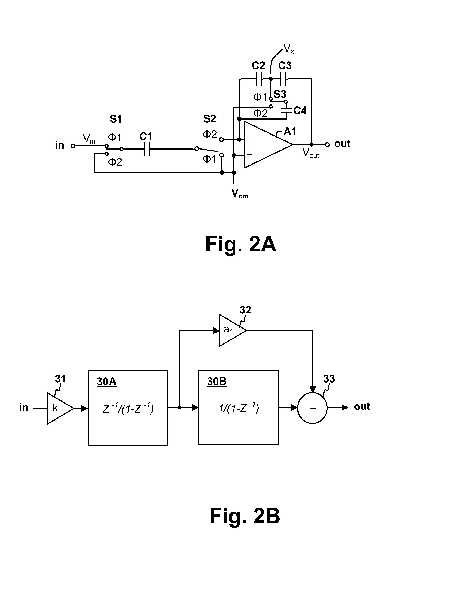 Feed-forward analog-to-digital converter (ADC) with a reduced number of amplifiers and feed-forward signal paths