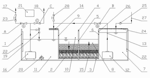 Automatic backwashing biological filtering pond